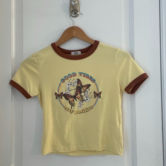 Ardene Tops - Yellow Butterfly Soft Graphic Tee